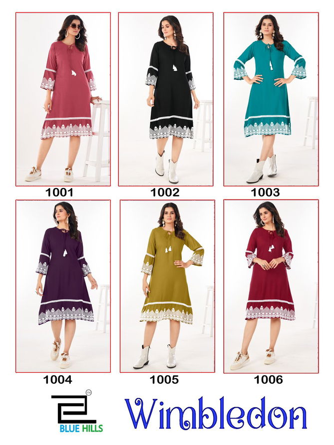 Wimbledon By Blue Hills Rayon Designer Kurtis Wholesale Price In Surat
